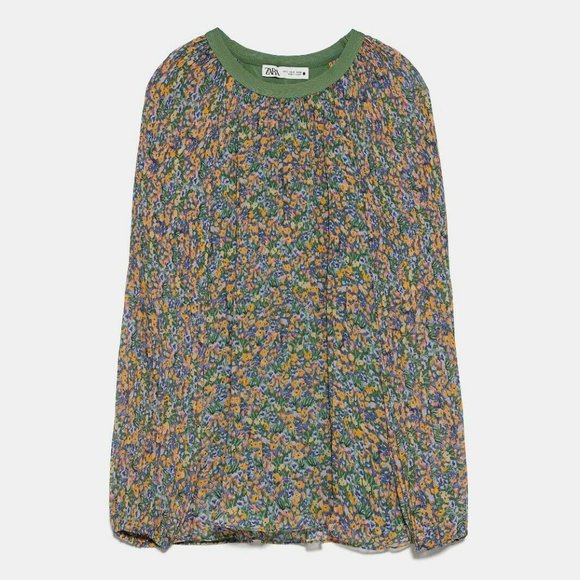 New Zara Floral Print Pleated Multicolor Blouse Size Small - Picture 6 of 11